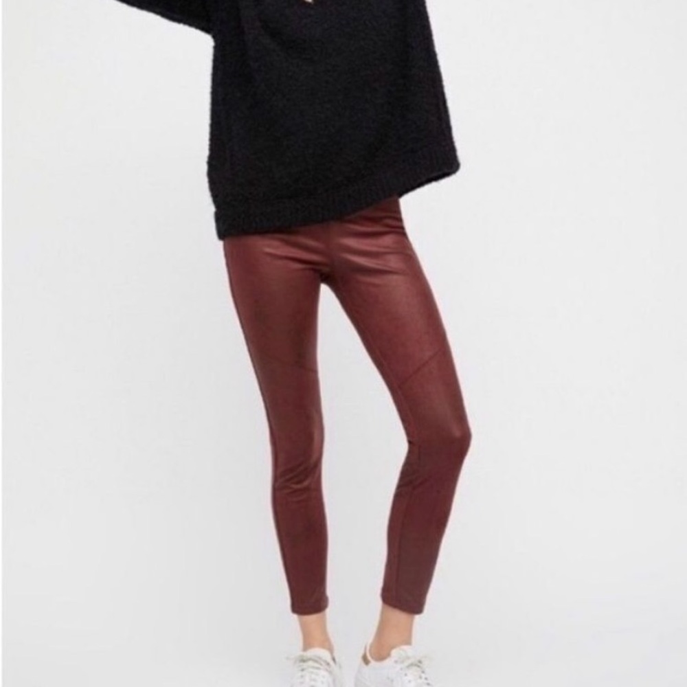 Free People Women’s Faux Suede Leggings Pants Stretch Burgundy size 27